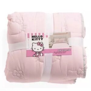 HELLO KITTY Pink Quilt & Sham TWIN Bedding In Ribbon Bedroom Sanrio 66"x 88, NEW